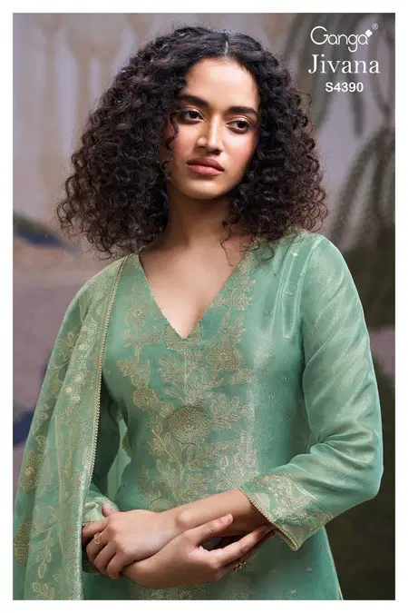 Jivana 4390 By Ganga Bemberg Silk Designer Salwar Suits Suppliers In India
